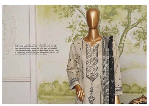 Lawn - Stitched Printed 3piece with Lace work - Skin