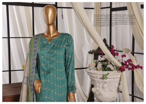 Lawn - Stitched Printed 3piece with Lace work - S.Green