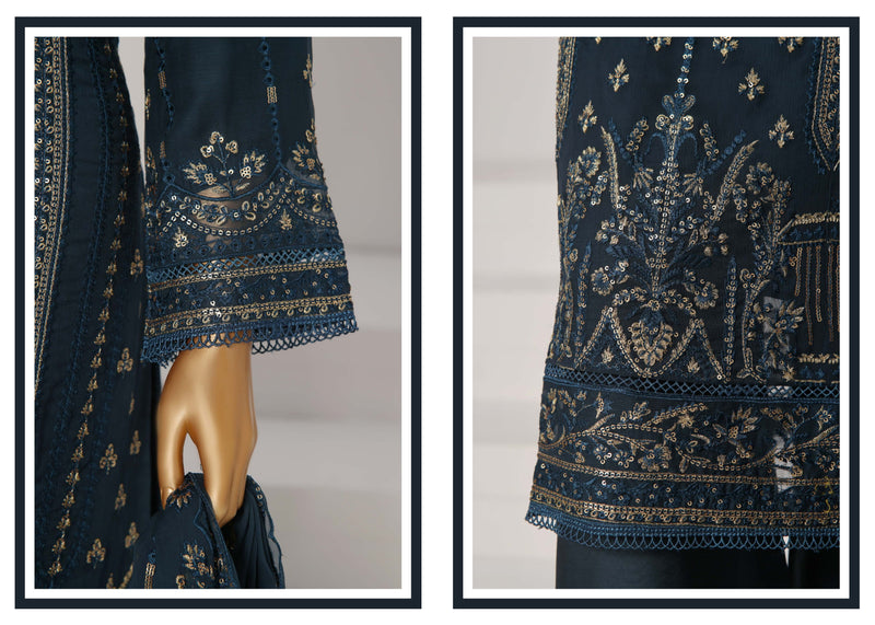 Formal Luxury Chiffon - Stitched Embroidered 3piece with Emb Dupatta - Teal