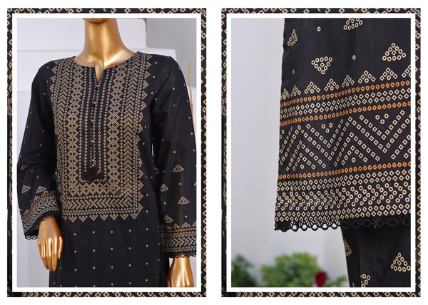 Lawn - Stitched Chunri Printed 3piece with Lace work - Black