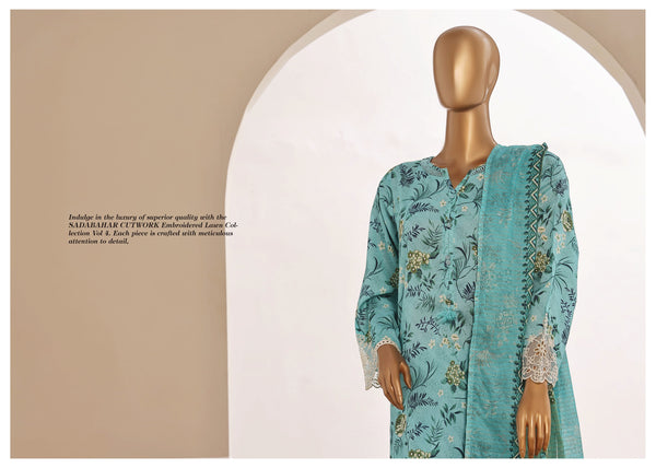 Luxury Lawn - Stitched Printed 3piece With Lace work & Cut work  - Ferozi