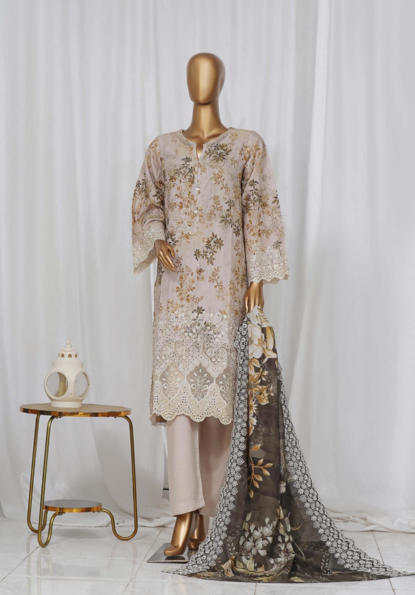 Khaddar - Stitched Embroidered  3piece with Embroidered Cut work Dupatta - Skin