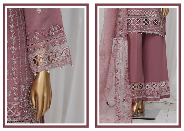 Organza - Stitched Embroidered Kurti & Dupatta with Hand work - Peach