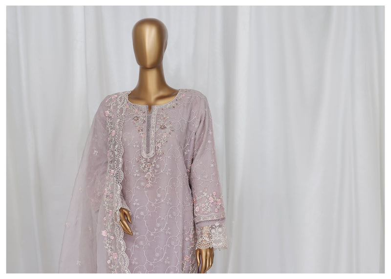 Organza - Stitched Embroidered Kurti & Dupatta with Hand work - Plum