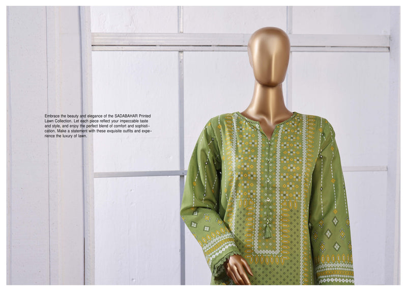 Lawn - Stitched Printed 3piece with Lace work - Pista