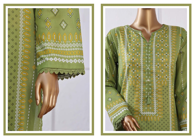 Lawn - Stitched Printed 3piece with Lace work - Pista