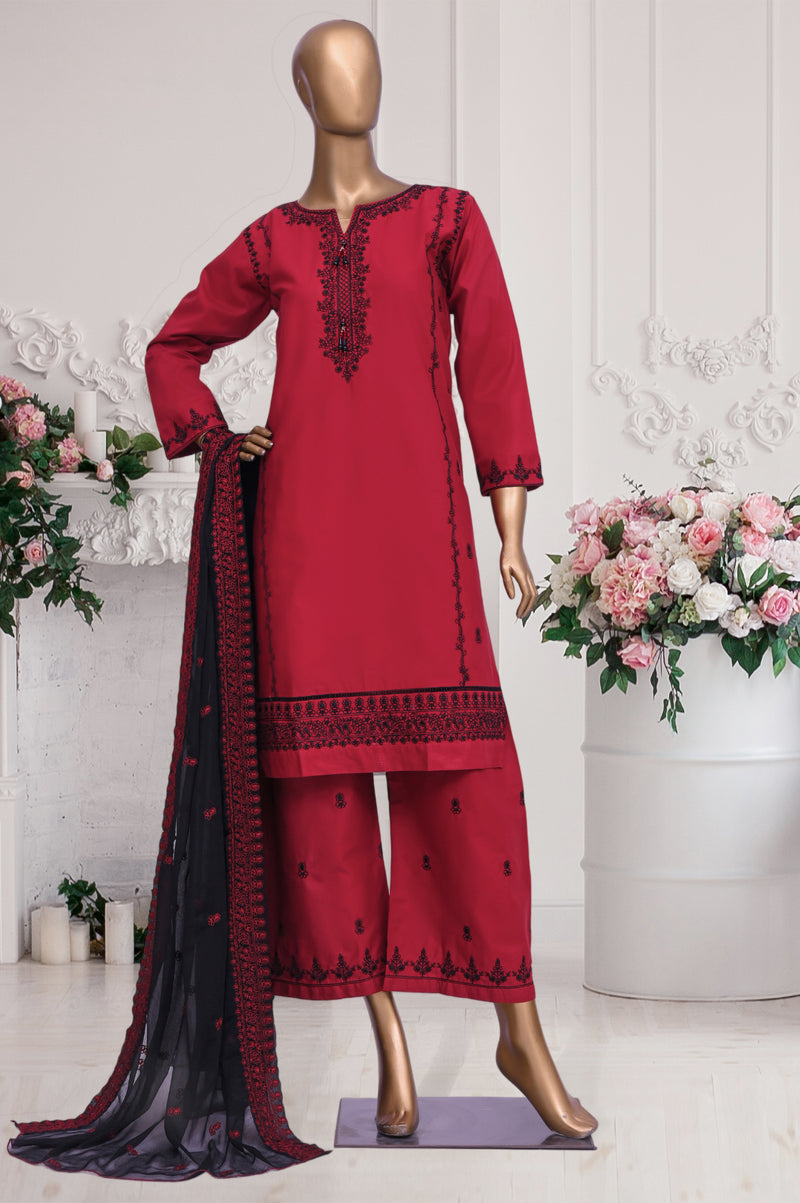 Festive Lawn - Stitched Embroidered 3piece with Emb Chiffon Dupatta - Maroon