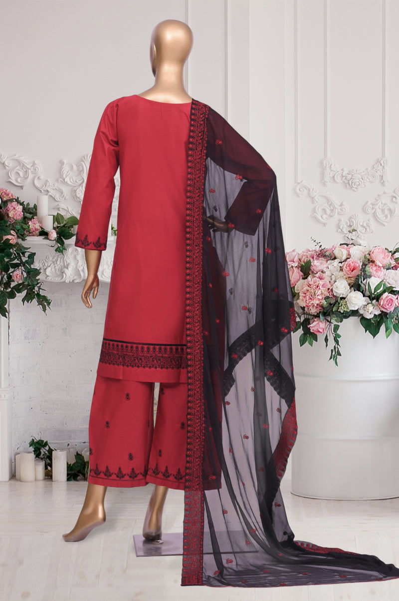 Festive Lawn - Stitched Embroidered 3piece with Emb Chiffon Dupatta - Maroon