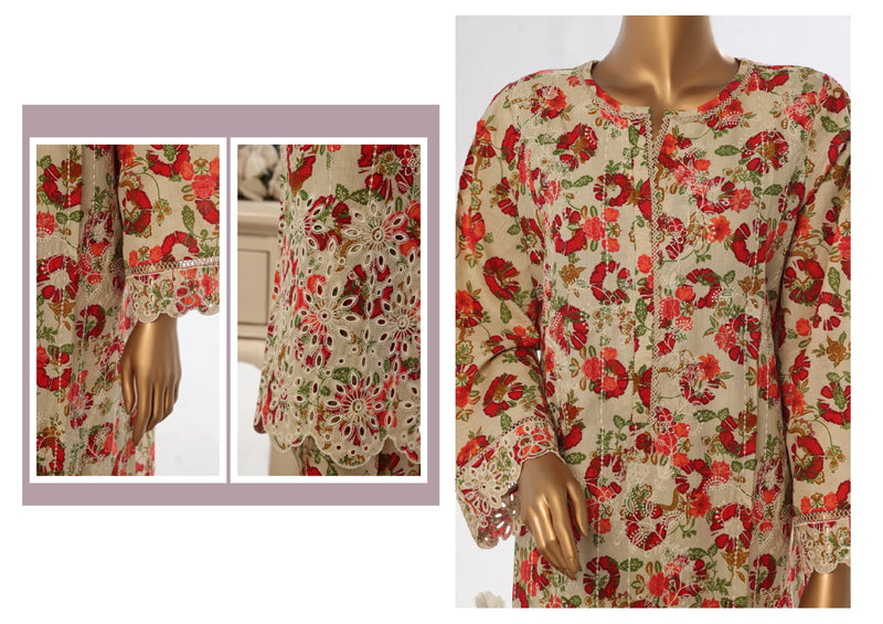Lawn - Stitched Embroidered 3piece with Lace work - Skin