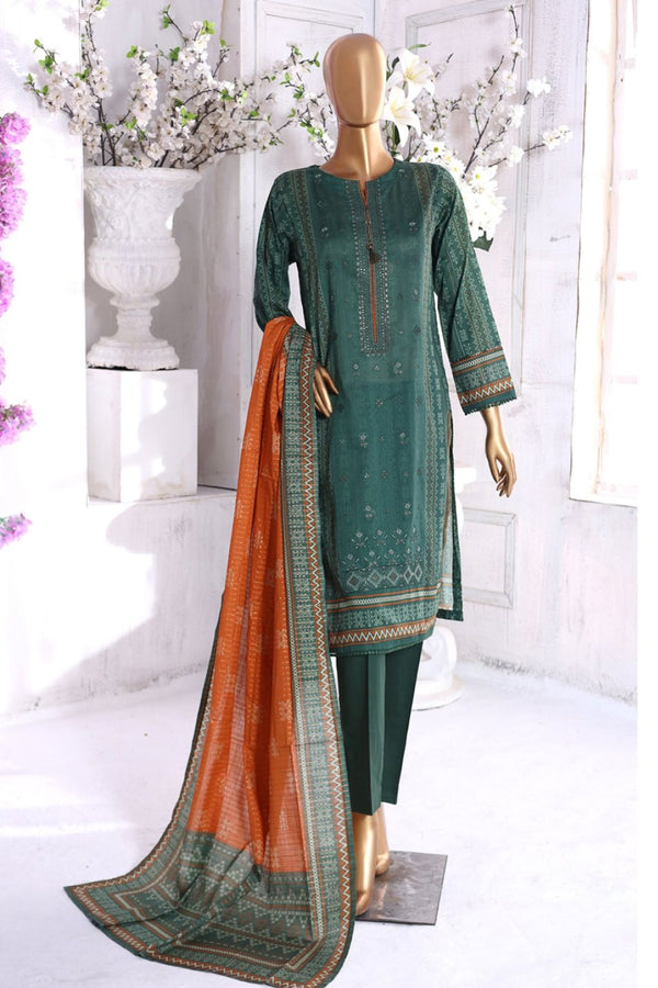 Lawn - Stitched Embroidered 3piece With Lace Work  - Green