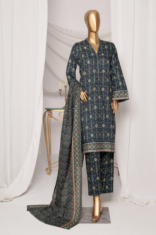 Lawn - Stitched Printed 3piece with Lace work - Charcoal