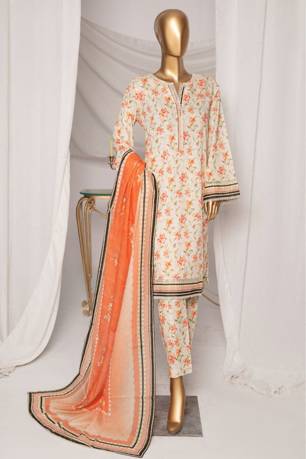 Lawn - Stitched Printed 3piece with Lace work - Skin