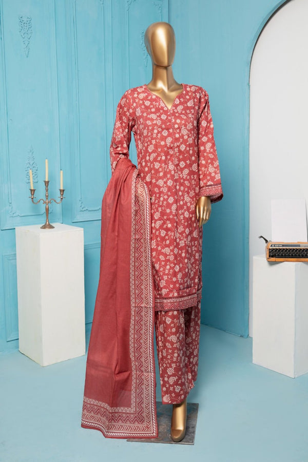 Lawn - Stitched Printed 3piece with Lace work - T.Pink