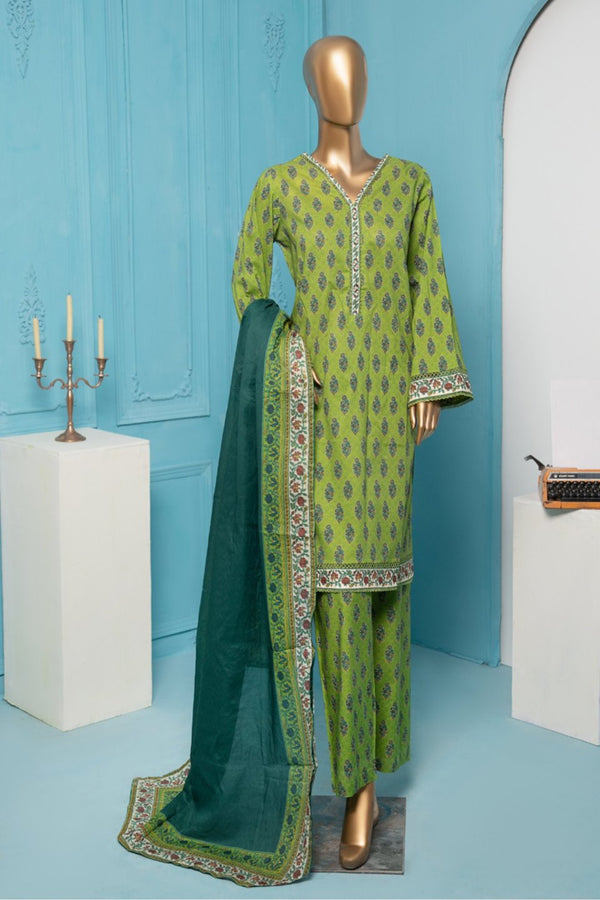 Lawn - Stitched Printed 3piece with Lace work - P.Green