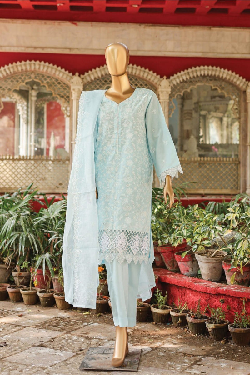 Festive Lawn-kari - Stitched embroidered 3piece with emb organza net dupatta - Ferozi