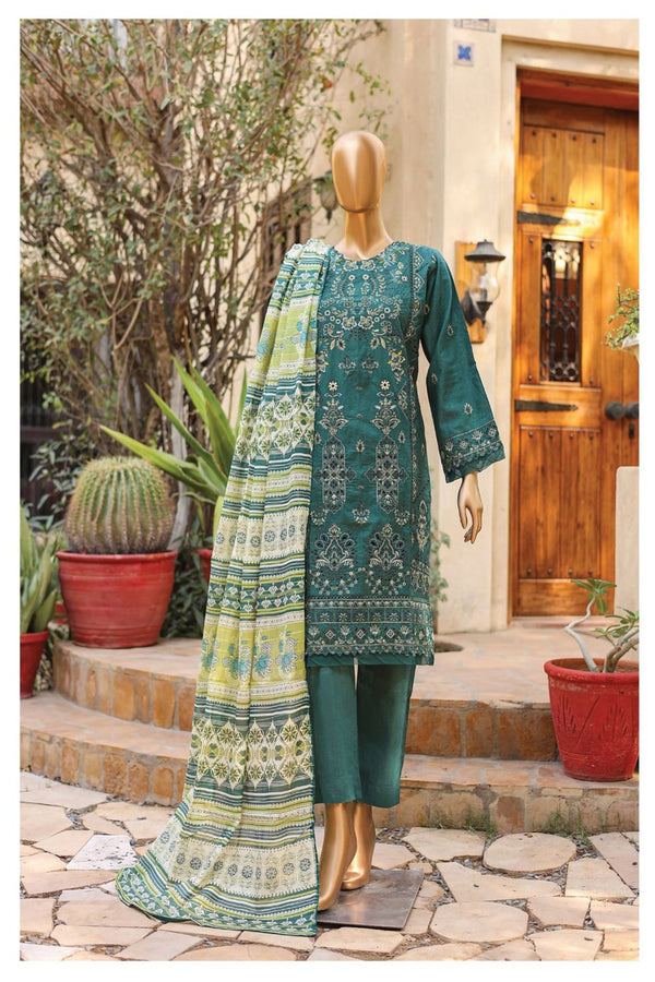Festive Lawn - Stitched Embroidered 3piece with Printed Lawn Dupatta - Green