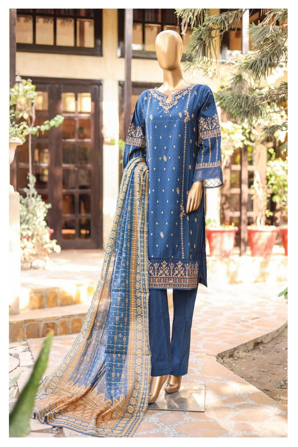 Festive Lawn - Stitched Embroidered 3piece with Printed Lawn Dupatta - Blue