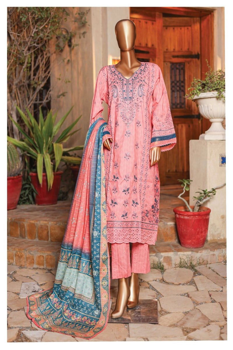 Festive Lawn - Stitched Embroidered 3piece with Printed Lawn Dupatta - T.Pink