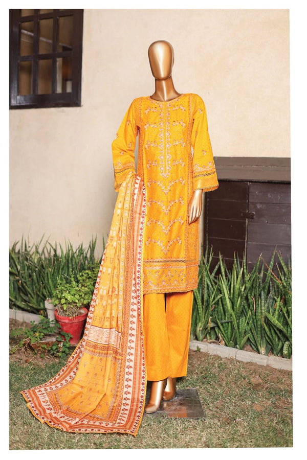Festive Lawn - Stitched Embroidered 3piece with Printed Lawn Dupatta - Yellow