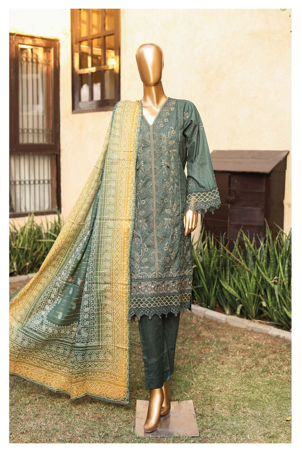 Festive Lawn - Stitched Embroidered 3piece with Printed Lawn Dupatta - Green