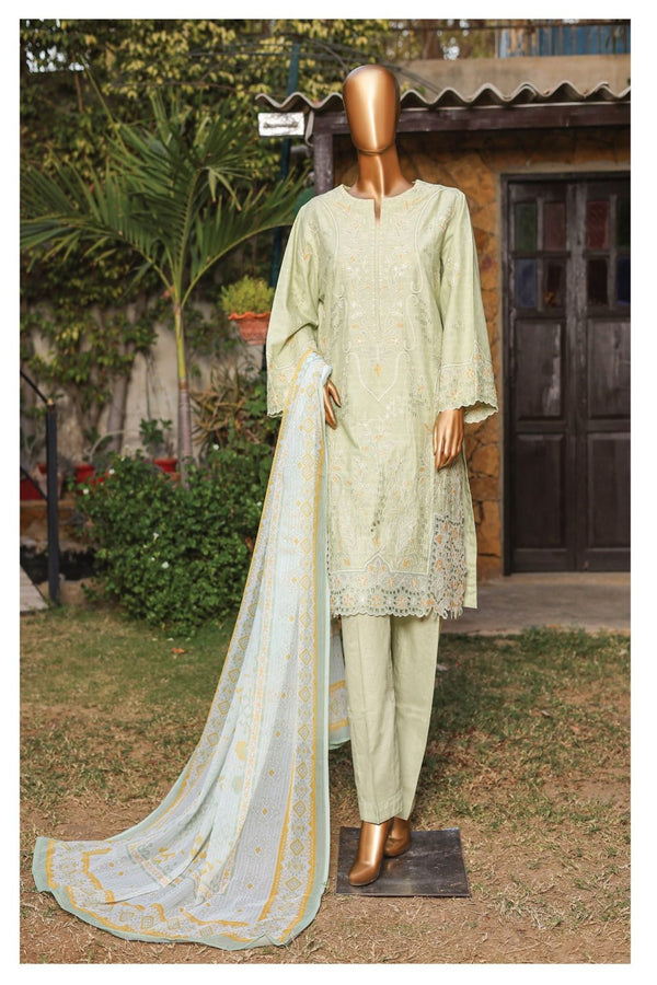 Festive Lawn - Stitched Embroidered 3piece with Printed Chiffon Dupatta - Pista