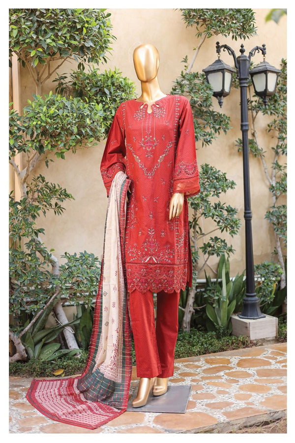 Festive Lawn - Stitched Embroidered 3piece with Printed Lawn Dupatta - Rust