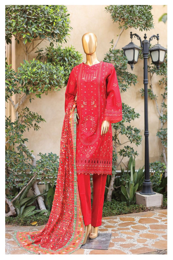 Festive Lawn - Stitched Embroidered 3piece with Printed Lawn Dupatta - Red