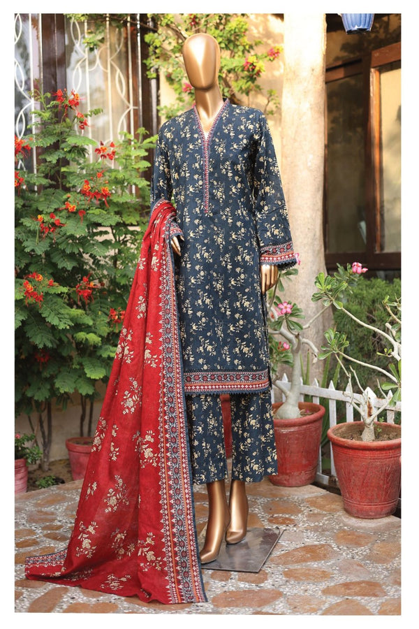 Lawn - Stitched Printed 3piece with Lace work - Grey