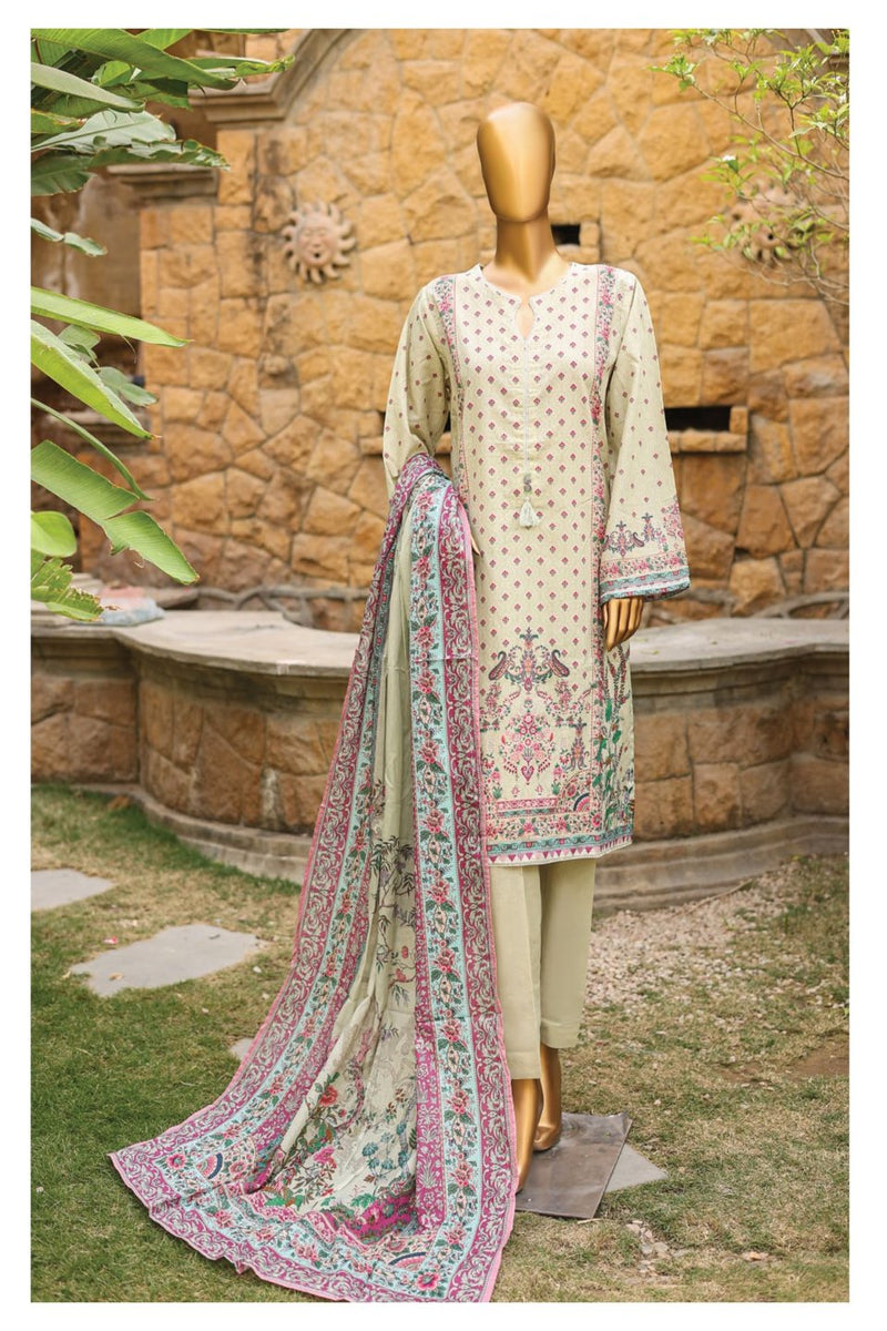 Lawn - Stitched Printed 3piece with Lace work - Pista