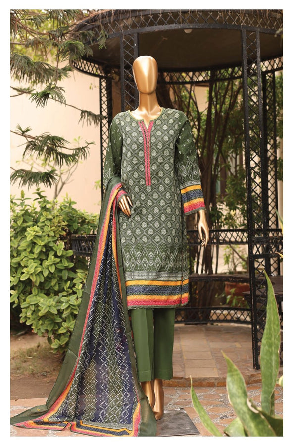 Lawn - Stitched Printed 3piece with Lace work - Green
