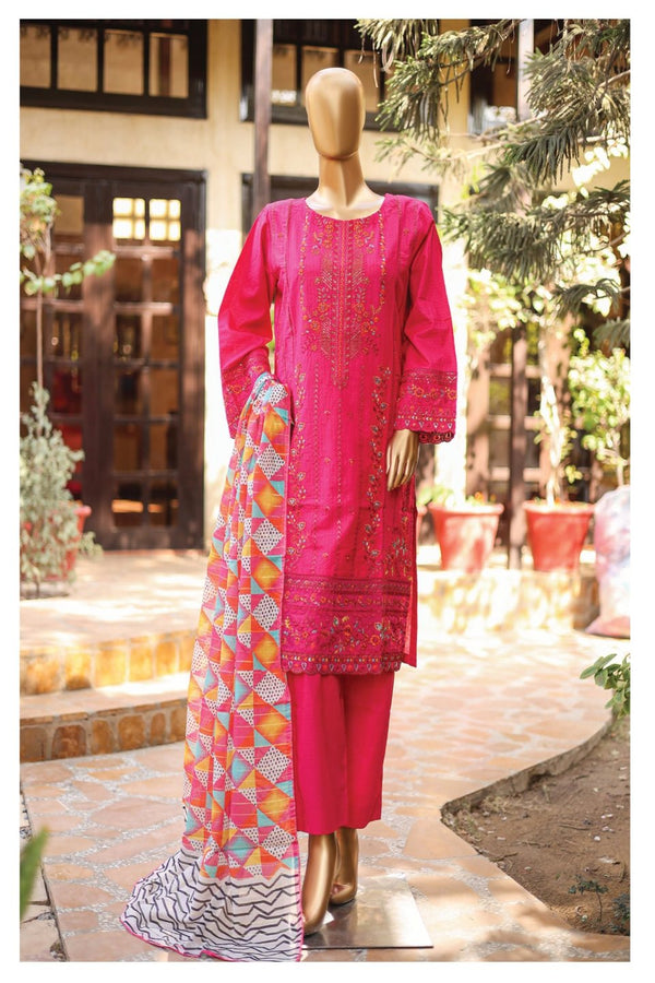 Festive Lawn - Stitched Embroidered 3piece with Printed Lawn Dupatta - Fuchsia