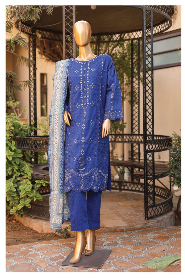 Festive Lawn - Stitched Embroidered 3piece with Printed Lawn Dupatta - Royal-Blue