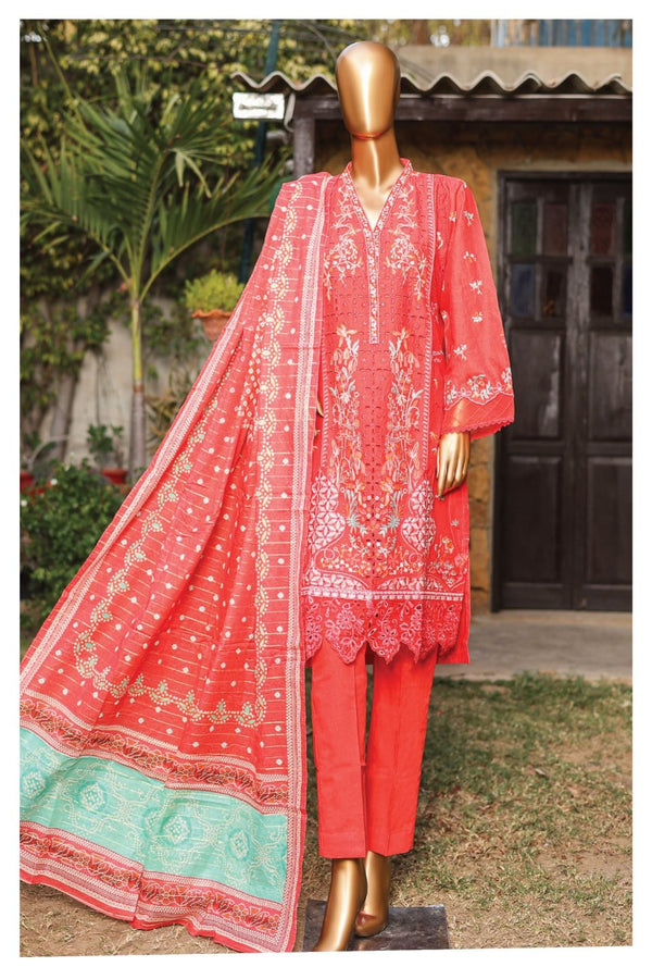 Festive Lawn - Stitched Embroidered 3piece with Printed Lawn Dupatta - Red
