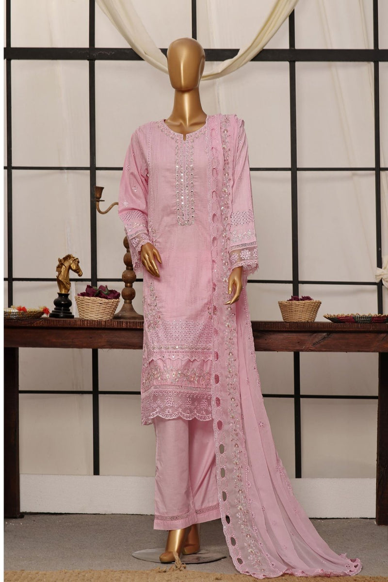 Lawn Embroidered festive 3piece collection with Emb chiffon dupatta - Pink