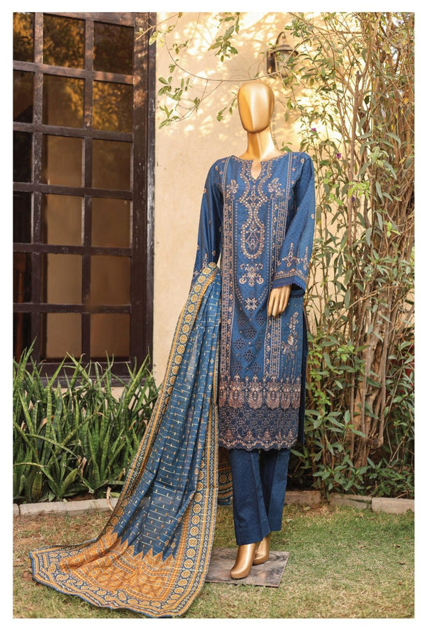 Festive Lawn - Stitched Embroidered 3piece with Printed Lawn Dupatta - Blue