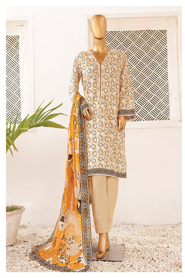 Lawn - Stitched Printed 3piece with Lace work - Skin