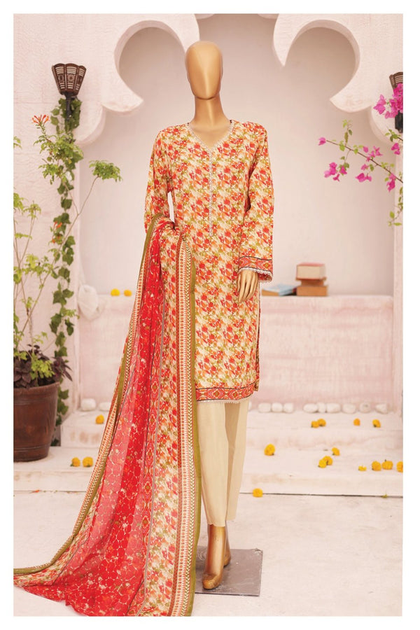 Lawn - Stitched Printed 3piece with Lace work - Skin