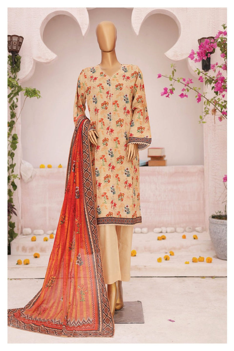 Lawn - Stitched Printed 3piece with Lace work - Skin