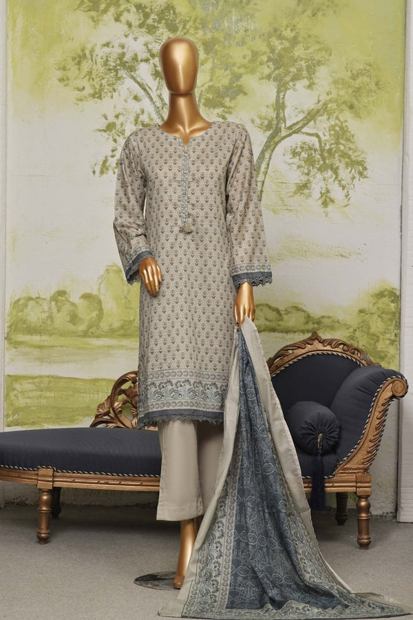 Lawn - Stitched Printed 3piece with Lace work - Skin