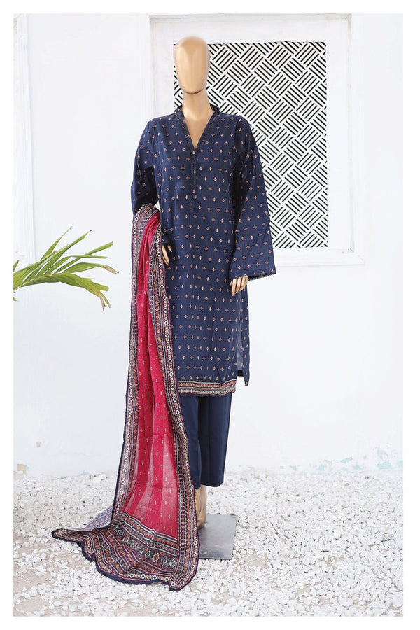 Lawn - Stitched Printed 3piece with Lace work - Blue