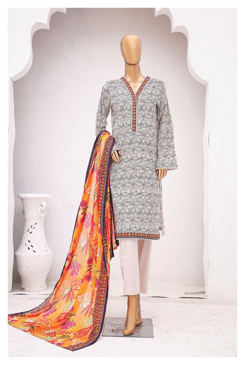 Lawn - Stitched Printed 3piece with Lace work - Skin