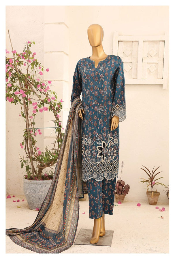 Lawn Kari - Stitched Embroidered 3piece With Schiffli work & Cut work  - Teal