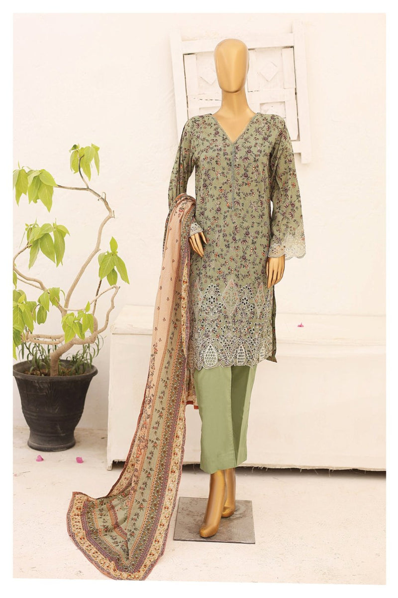 Lawn Kari - Stitched Embroidered 3piece With Schiffli work & Cut work  - Pista