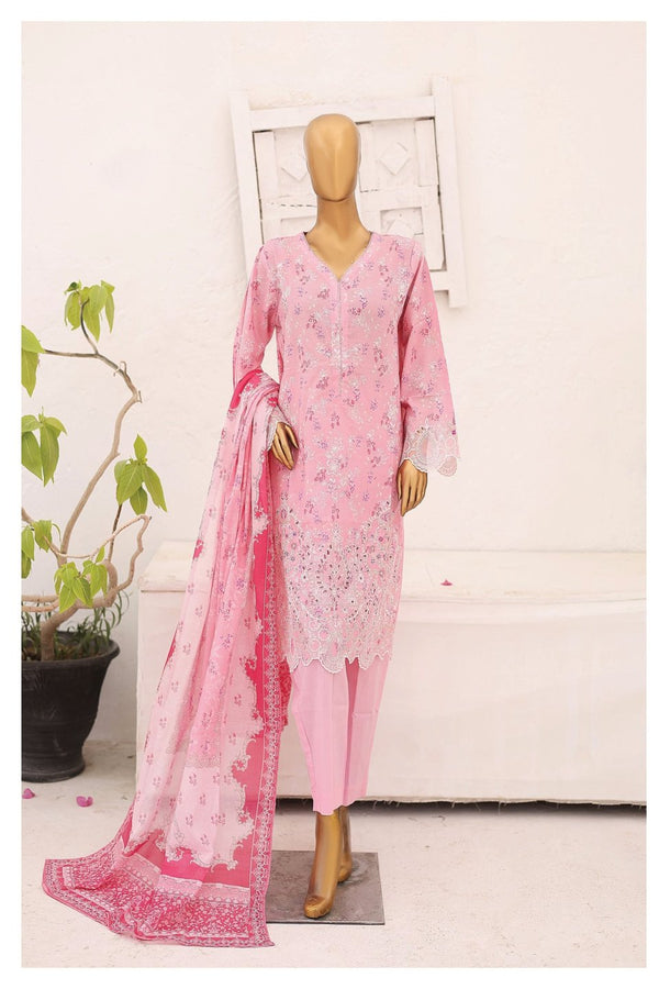 Lawn Kari - Stitched Embroidered 3piece With Schiffli work & Cut work  - Pink