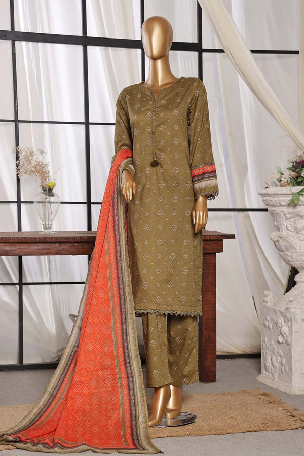 Lawn - Stitched Printed 3piece with Lace work - Mehndi