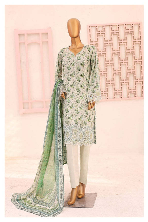 Lawn Kari - Stitched Embroidered 3piece With Schiffli work & Cut work  - Pista