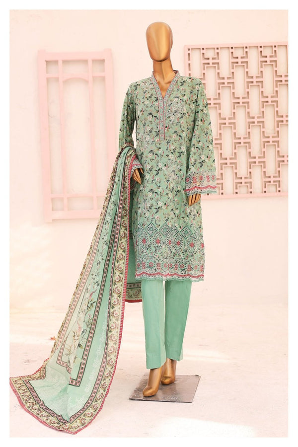 Lawn Kari - Stitched Embroidered 3piece With Schiffli work & Cut work  - C.Green