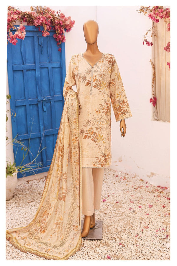 Lawn - Stitched Printed 3piece with Lace work - Skin