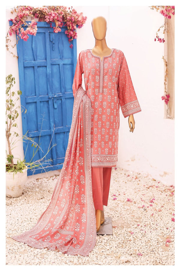 Lawn - Stitched Printed 3piece with Lace work - T.Pink