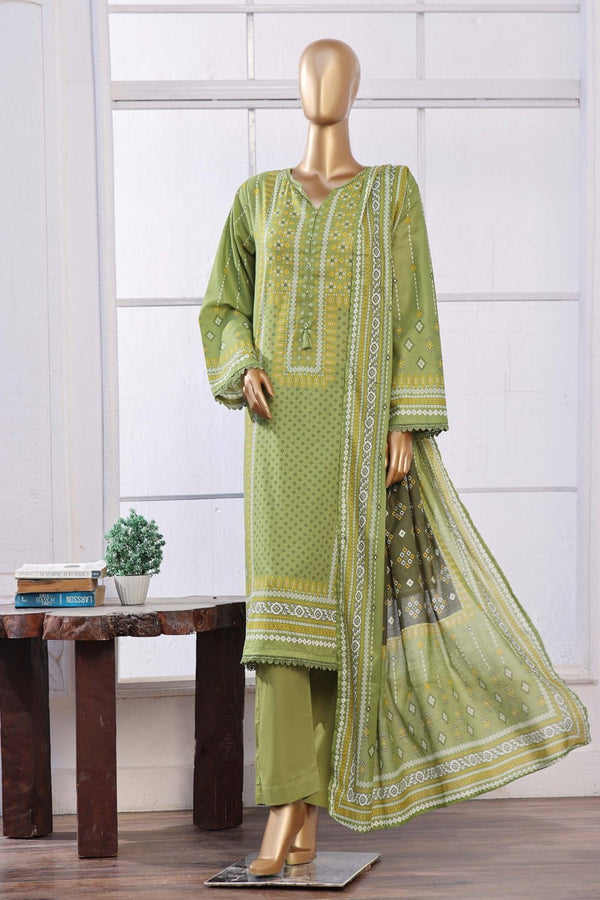 Lawn - Stitched Printed 3piece with Lace work - Pista